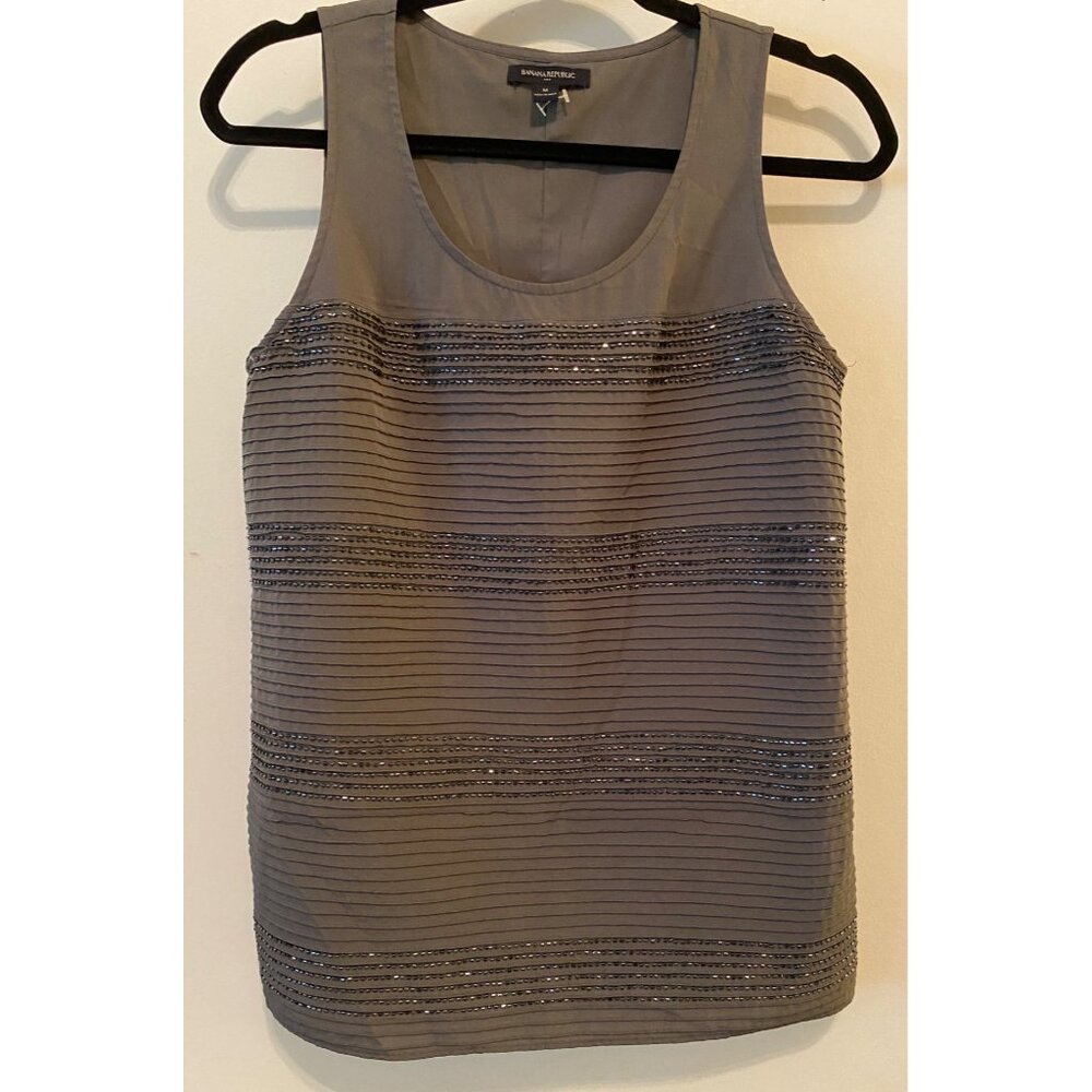 Banana Republic Gray Sleeveless Embellished Tank Top Medium